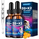 2PCS Vitamine D3 K2 gouttes pour les enfants - Supplément liquide au magnésium pour l'absorption de calcium, la santé articulaire, les dents et le cœur - Non-OGM, végétalien, orange, 4 Fl Oz - Enfants âgés de 4 ans et plus