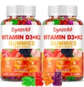 Vitamine D3 + K2 Gommies 2000 UI avec Calcium + K2 (MK-7), Citrate de magnésium, Vitamine C, Zinc et Boron – Bone, Heart & Immune Support – Vegan, Non-OGM, Sans gélatine, Supplément sans sucre, 120 Gommies