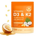 Vitamine D3 K2 10000 IE met 200 mg, vitamine D3 en K2 capsules, 2 in 1 vitamine D & K complex met Virgin Coconut Oil, 120 Softgels, gemakkelijk doorslikken & niet-GMO