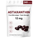 Astaxanthine 12mg,240 Softgels,Premium Astaxanthine Antioxydants Suppléments,Supporte les yeux,Peau,Immune,Circulation interne,Non-OGM,Sans gluten, Pas d'approvisionnement en soja-8 mois