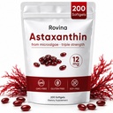 ROVINA Astaxanthine 12mg Softgels, supplément antioxydant prend en charge les yeux, la peau, l'immunité, l'articulation, la circulation interne, sans OGM et sans gluten - 200 Softgels