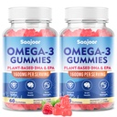 2 Pack Vegan Omega-3 Gummies1000mg for Adults - Sugar Free Supplement with 400mg DHA & 600mg EPA, Vitaminen A, C, E en Zink - 120 Tel.