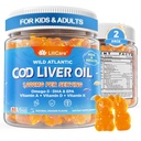 Koolleverolie Gummies 1000mg voor kinderen & volwassenen - w/Omega 3 (EPA & DHA), vitamine A, D3 & K2 - kabeljauwleverolie Omega 3 Gummies for Immune, Brain & Cognitive Support, SugarFree, Orange Flavor, 120Cts