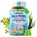Sea Moss Gummies + Algen Omega-3 voor mannen Vrouwen, Sugar-Free Vegan 15-IN-1 Ierse Seamos Superfood met/EPA DHA, Vitaminen B12 D3, Kurkuma, Vlierbessen, Burdock Root, Ondersteuning Energie, Hersenen, Immune 1 Pack