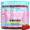 Clean Nutra Kids Focus Gummies met L-Theanine, Ginkgo Biloba, Omega-3 Visolie, L-Tyrosine, Vitamine B6, B12 60 Tellen, Clean Label, Non-GMO, Vegan-Friendly SmartyPop Formule voor Kids Ondersteuning