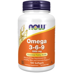 NOW Foods Supplementen, Omega 3-6-9 1000 mg met een mix van Vlaszaad, Avondprimrose, Canola, Zwarte bessen en Pompoenzaad oliën, 100 Softgels