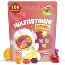 Kinderen Multivitamine Gummies 180 Count - Eye, Brain & Gut Support - Suikervrije vitamines voor kinderen - met Luteïne, Omega-3 DHA & Prebiotica - 3 Fruitsmaken - Leeftijd 2+