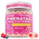 Prenatale vitamines voor vrouwen Multivitamine Gummies w/ Methylfolaat 1mg, Choline Omega-3(DHA+EPA) IJzer, Postnatale vitamines voor vrouwen Borstvoeding voor,Tijdens & na de zwangerschap, Sugar Free,Vegan,60Cts