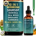 10-en-1 Susop Bitters gouttes liquides pour Gut Cleanse & Immune Boost & Detox avec la mousse de mer, Moringa, huile de graines noires, curcuma, Ashwagandha, VC,VD - 2 Fl Oz - Non-OGM, Vegan