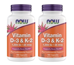 Suppléments Vitamine D3 K2, 1000 UI/45 mcg, Soutien cardiovasculaire, Soutien à la santé des os, 180 Capsules végétariennes - Vegan, Sans gluten, Suppléments de vitamine D3 et K2 casher (2)