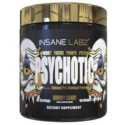 Insane Labz Psychotic Gold, High Stimulant Pre Workout Powder, Extreme Lasting Energy Focus, Pumps en Endurance met Beta Alanine, DMAE Bitrate, NO Booster (35 Servings, Gummy Candy)