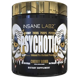 Insane Labz Psychotic Gold, High Stimulant Pre Workout Powder, Extreme Lasting Energy Focus, Pompen en Endurance met Beta Alanine, DMAE Bitrate, NO Booster (35 Servers, Cherry Bomb)