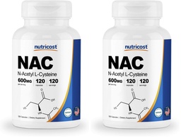 Nutricost N-Acetyl L-Cysteine (NAC) 600mg, 120 Vegetarische Capsules - Non-GMO, Glutenvrij, Vegetarische Caps (verpakking van 2)