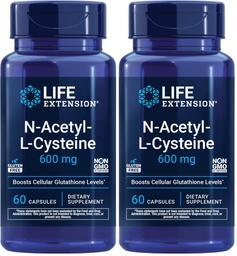Life Extension N-Acetyl-L-Cysteine (NAC), Immune, Respiratory,Liver Health,NAC 600 mg, Potent antioxidant Support,Free-radicals,Easy to Absorb,60 Capsules,(Pack of 2)