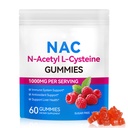 Daiasns NAC Gummies for Adults & Kids 1000mg - Supplément NAC à croquer N-acétyl Cysteine soutient la désintoxication pulmonaire et hépatique, la défense antioxydante et immunitaire, l'arôme de fraise 60 Comte
