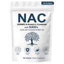NAC 600mg Non-GMO, Glutenvrij,Organisch NAC Supplement N-Acetyl Cysteine Capsules met NAD+ voor Cellular & Lung Health, 300 Softgels