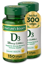 Nature's Bounty Vitamine D3, Ondersteunt Immune System en Bone Health, 50mcg, 150 Softgels (Pack of 2)