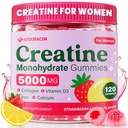 Creatine for Women, Createine Monohydraat Gummies with Collageen, Vitamine D3 & Calcium for Muscles, Booty & Energy, Flavored Sugar Free Creatine Gummies Post & Pre Workout Supplements for Women, 120 Ct