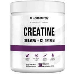 Jacked Factory Creatine voor vrouwen - Creatine Monohydraat met Collageen + Colostrum ter ondersteuning van workout prestaties, Lean Spiergroei, gezond haar, huid, & Nails - 30 Servers, Unflavored