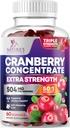 Cranberry Gummies 50:1 Cranberry Extract - Urinaire Tract ondersteuning gemaakt met 25.000 mg, helpt reinigen en beschermen, Cran Berry Gummy Supplement + Vitamine C, Kauwbare Cran Pillen voor vrouwen - 60 Gummies