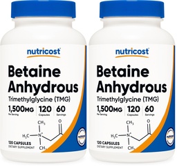 Nutricost Betaine Anhydrous Capsules 1500mg, 60 Servings - Gluten Free, Non-GMO, 750mg Per Cap, 120 Capsules (Pack of 2)
