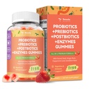 Totaria Sugar Free 5-in-1 Probiotic Prebiotic Postbiotic Gummy, 36 Strains Probiotics for Women Mannen met spijsverteringsenzymen, pepermunt, Complete Immune, Gut & Digestieve Ondersteuning, Veganistisch, 60 Tellingen