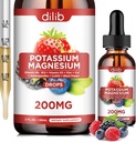 Supplément de citrate de magnésium de potassium, gouttes de citrate de magnésium liquide 200mg avec Ashwagandha, Calcium, zinc, vitamine D3, B6, B12, CoQ10 - Vegan 2 fl oz Mélange d'arôme de baie