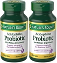 Nature's Bounty Lactobacillus Acidophilus Probiotic Supplement - Daily Probiotic for Women/Men Digestive Health,100 Million Organisms,Vegetarisch,1 Serving per Day,120 Tablets,(Pack of 2)