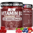 Thiamine Vitamin B1 Gummies - 500g Vegan Sugar Free Thiamine Supplement, with Natural Mixed Berries Flavor for Adults & Kids (60 Counts) Focus Supplement