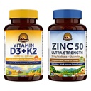 Vitalitown Vitamin D3 K2 + Zinc Supplement Bundle (Pack of 2) | D3 10,000 IU with K2 MK7 (Item 1) & Chelated Zinc 50 mg Supplement (Item 2) | 90 Softgels + 60 Veggie Capsules