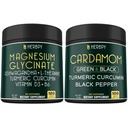 Herbpy Bundle 6in1 Magnesium Glycinate Ashwagandha & 4in1 Cardamom Capsules for Restful Night, Relaxation, Digestion, Heart Health & Natural Wellness