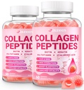 Collagen Gummies for Women, Sugar-Free Hydrolyzed Collagen Gummy with Type I, II, III, V, X Collagen Peptides, Biotin, Hyaluronic Acid & MultiVitamins, Promote Skin/Hair/Nail/Bones, 120 Cts