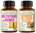 Women's Multivitamin + Turmeric Melatonin Valerian Bundle. Joint Support and Cartilage Comfort, Healthy Immune Response and Inflammatory Balance