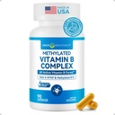 Complexe intérieur de vitamine B de l'intensité lumineuse - Entièrement méthylé actif B12, B6, Folate - pour la santé de l'énergie, de la concentration, de l'humeur et des nerfs - Non-OGM Sans gluten végétal avec B1, B2, B3, B5, B7-90 Capsules pendant 3 mois
