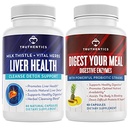 TRuthentics Lever Gezondheid en spijsvertering Enzymen bundel - Ondersteuning voor leverreiniging Detox, spijsvertering, Nutriënt Absorptie, Occasional Gas en Bloating - Glutenvrij, Non-GMO