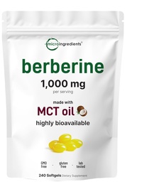 Micro Ingredients Berberine 1000mg with MCT Oil, 240 Softgels | Highly Bioavailable Formula with Berberine HCI from Berberis Aristata | Non-GMO, Gluten Free, No Soy