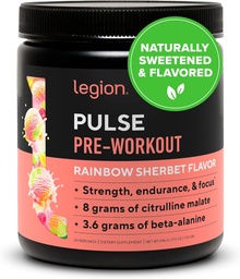 LEGION Pulse Pre Workout - Alle natuurlijke Nitrik Oxide Preworkout Drink om energie te stimuleren, Creatine Free, natuurlijk zoet, Beta Alanine, Citrulline, Alpha GPC (Rainbow Sherbet)