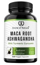 Maca Root, Ashwagandha Root Extract, Capsules voor mannen & vrouwen met Kurkuma Curcumine en Bioperine 120 Capsules Made in USA