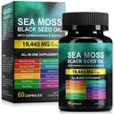 Sea Moss Black Seed Oil Ashwagandha Ginger Capsules, Seamoss Capsules Supplement with Bladderwrack Burdock & Vitamin C Vitamin D3 for Women & Men-Enhanced Immunity,60 Counts