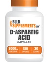 Compléments en vrac Capsules D-Aspartic Acid - Supplément DAA pour hommes et femmes, D-Aspartic Acid 3000mg - Sans aromatisants et sans soja, 6 capsules par portion, 180 capsules (paquet de 1)