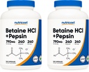 Nutricost Betaine HCl + Pepsin 790mg, 240 Capsules, 2 Bottles (480 Capsules)
