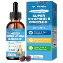 15-in-1 Liposomale vitamine B Complex Pro, suikervrij B Complex Drops with B1, B2, B3 Niacinamide, Choline, B5, B6, B7 Biotin, Inositol, Folaat, B12, Zink, Luteïne, Zeaxanthine, Taurine & Vit. C, 2 fl oz
