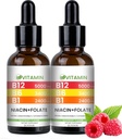 Vitamin B12 and B6 Liquid Drops, B12 Sublingual Vitamin B Complex - B 12 Vitamin 5000mcg - B12 Methylcobalamin for Energy, Brain, and Heart Support with, Raspberry, 80 Servings