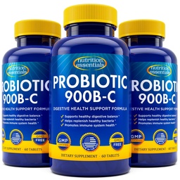 Voeding Essentials Probiotica voor vrouwen en mannen met natuurlijke Lactase Enzyme & Prebiotic Fiber voor de spijsvertering gezondheid - 80 procent + Sterker supplement voor Gut Health Ondersteuning - 3 Tellen van 60 tabletten