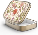 Pill Case Pill Box met Mirror Retro 2 Compartiment Kleine pil Case voor Purse of Pocket Bronze Rechthoekige pil Box of vitamines, Visolie, Supplementen, Pill Bevat reizen geschenken(Retro Rode bloemen)