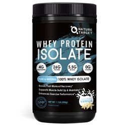 NATURE TARGET 100% Whey Protein Isolate - Vanilla, 26g Protein, Only 4 Ingredients - 0 Sugar, Keto Friendly, Gluten-Free - 1.1 LB (16 Servings)