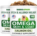 BARK&SPARK Omega 3 voor honden - 360 Visolie Treats for Dog Shedding, Skin Allergie, Itch Relief, Hotspots Treatment - Joint Health - Skin and Coat Supplement - EPA & DHA Fatty Acids - Salmon Oil -Bacon