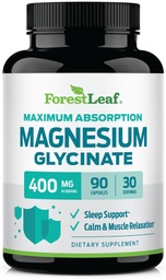 ForestLeaf Magnesium Glycinate 400mg, Magnesium Supplement, 90 Capsules
