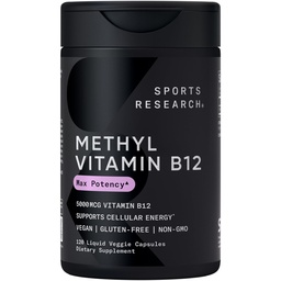 Sports Research® Vitamin B12 as Methylcobalamin 5000mcg, 120 Liquid Caps