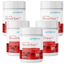Juvenon BloodFlow-7 Nitric Oxide Supplements for Men & Women - Natural Nitric Oxide Booster with Nitrosigine® + S7® - Blood Flow & Circulation Support (5-Pack)